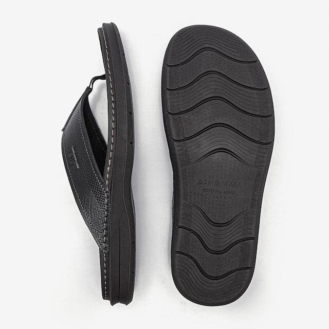 Chinelo de Couro Lazy Preto