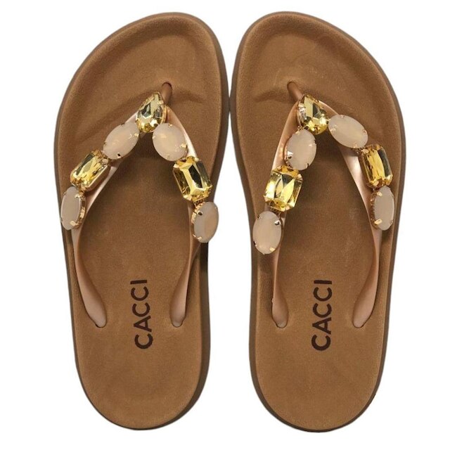 Chinelo de Dedo Feminino Moderno Tiras Pedras Flat Cacci