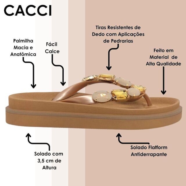 Chinelo de Dedo Feminino Moderno Tiras Pedras Flat Cacci