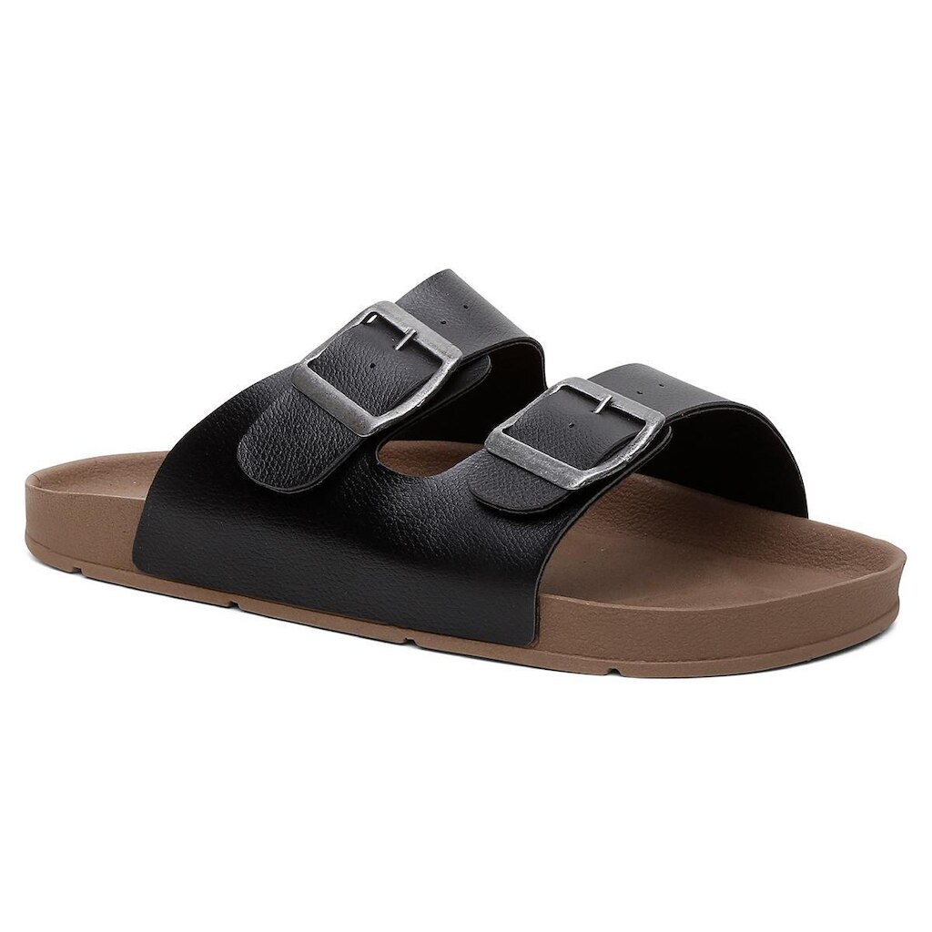Chinelo Duas Tiras Largas Slide Sandália Rasteira Unissex Preto
