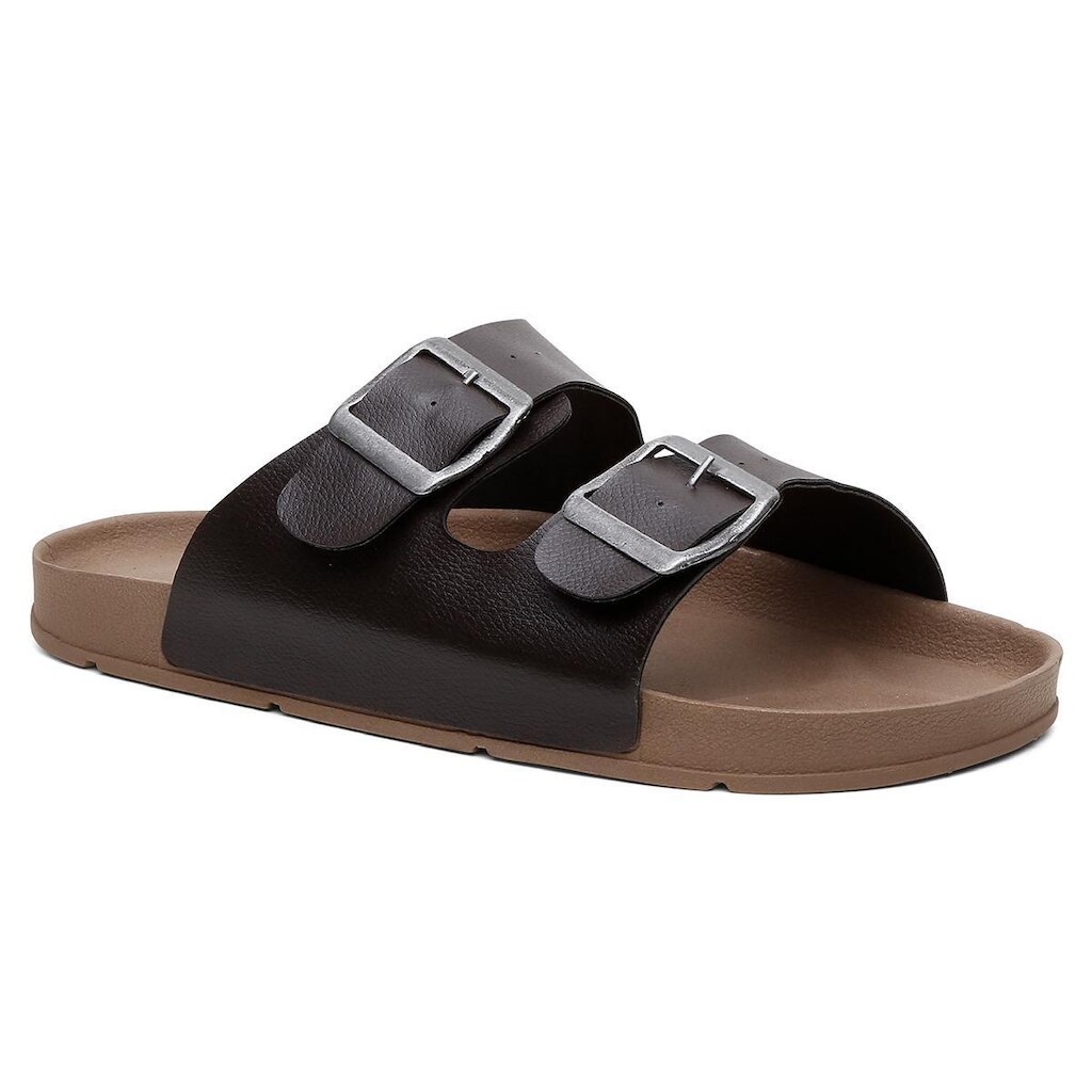Chinelo Duas Tiras Largas Slide Sandália Rasteira Unissex Preto