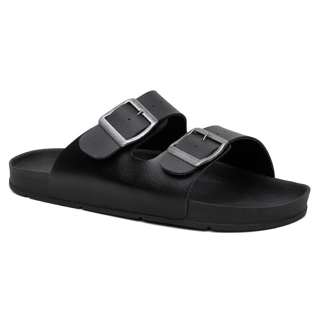 Chinelo Duas Tiras Largas Slide Sandália Rasteira Unissex Preto
