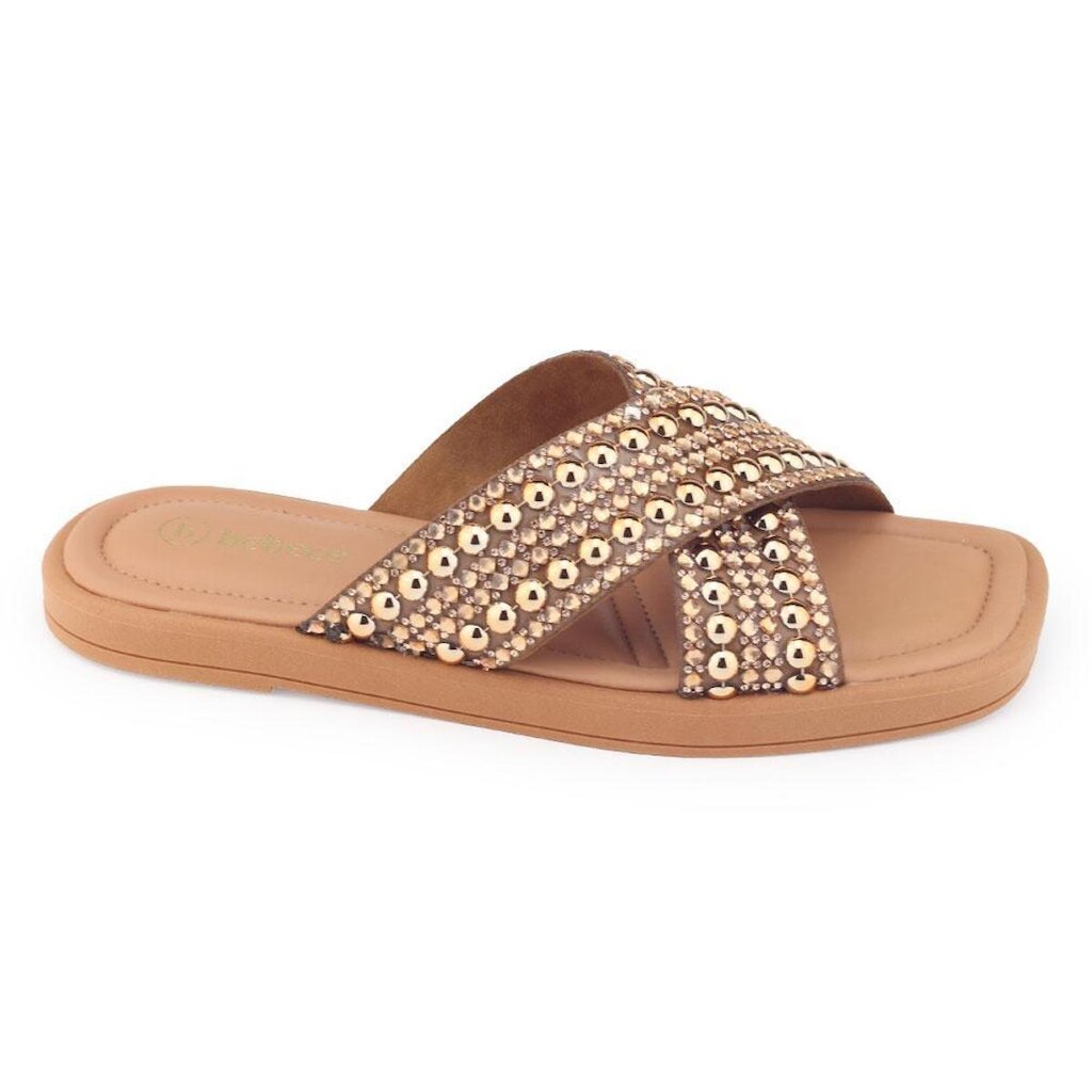 Chinelo fem Bebecê T1057 rasteiro conforto tiras X brilho