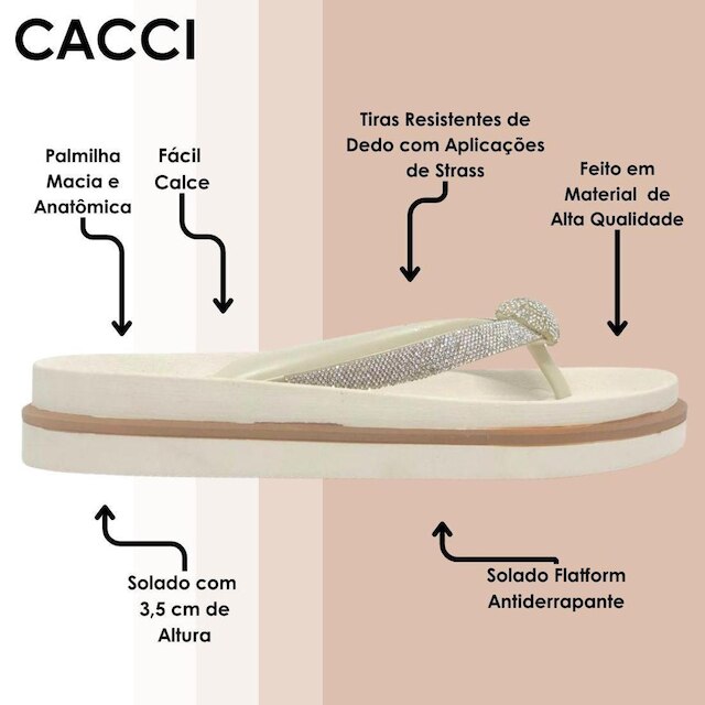 Chinelo Feminino Flat Moderno Conforto Tira Strass Cacci