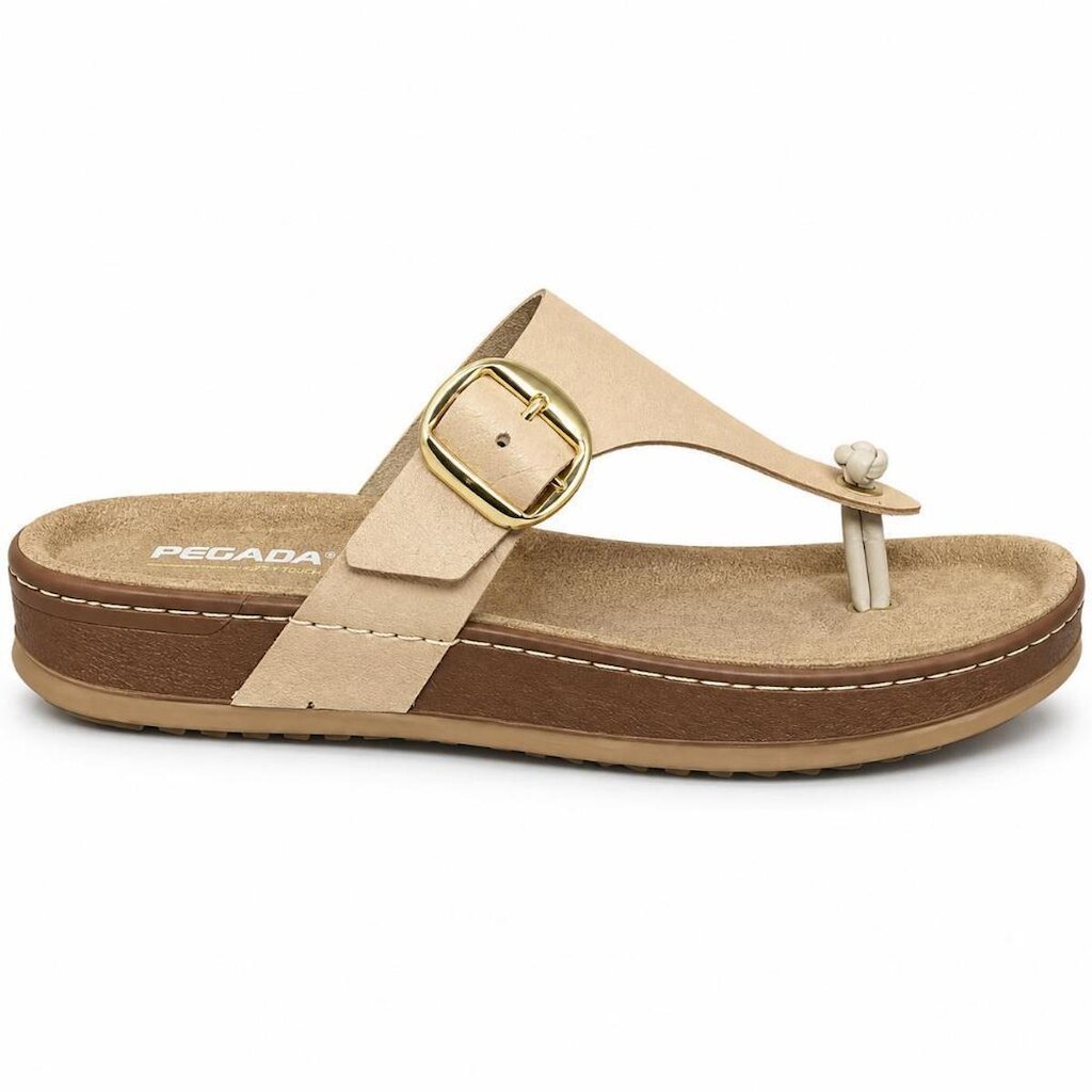 Chinelo Feminino Pegada Couro Bege - 2324