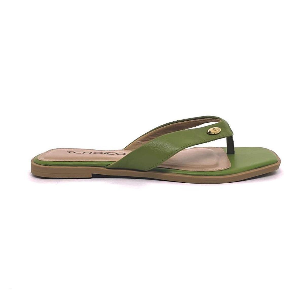 Chinelo Feminino Tchocco Couro Coqueiro/Tabaco 38176 - Verde Militar Menor preço em Chinelo Feminino Tchocco Couro Coqueiro/Tabaco 38176 - Verde Militar