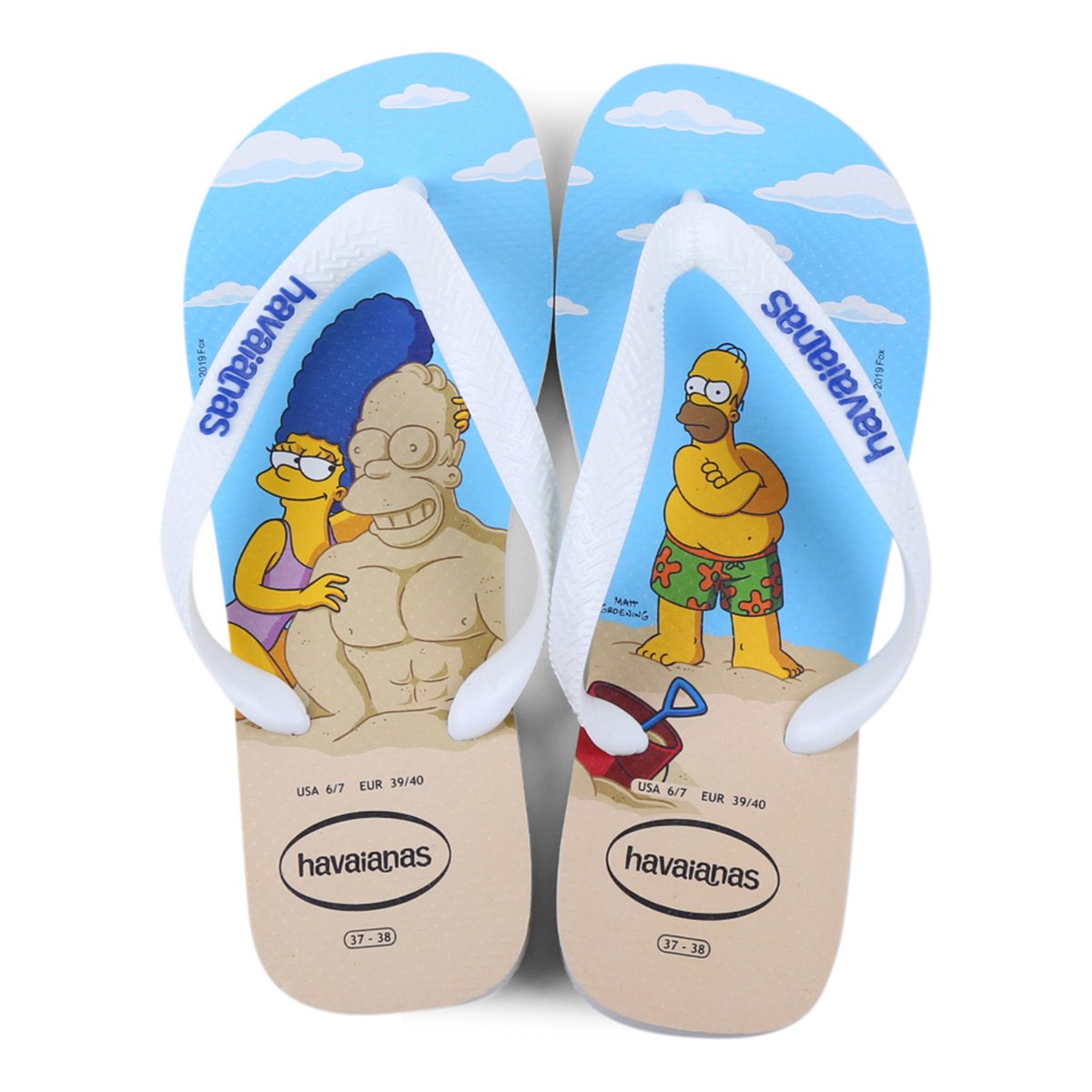 Chinelo Havaianas Estampado Os Simpsons - Branco+Azul Menor preço em Chinelo Havaianas Estampado Os Simpsons - Branco+Azul
