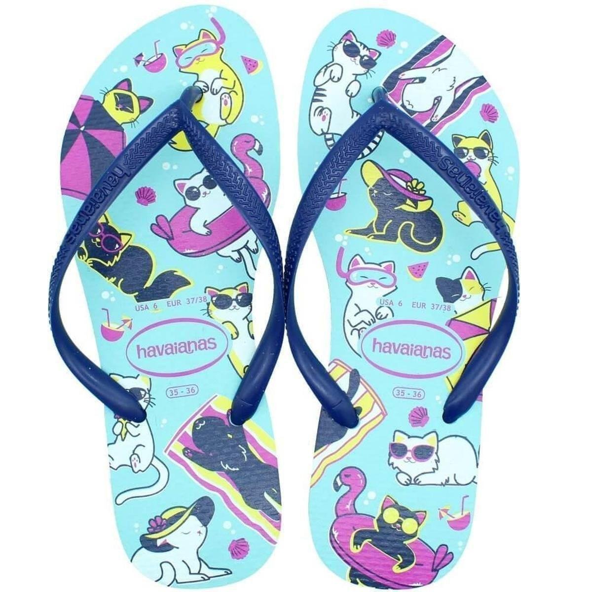 Chinelo Havaianas Slim Pets Feminino - Azul Menor preço em Chinelo Havaianas Slim Pets Feminino - Azul