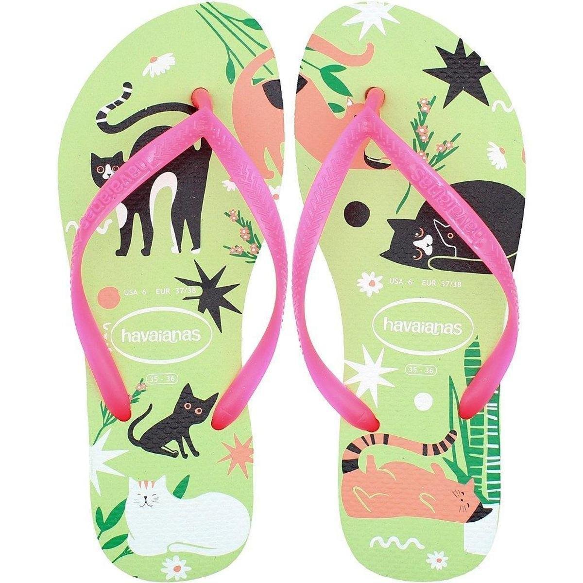 Chinelo Havaianas Slim Pets Feminino - Rosa+Verde Menor preço em Chinelo Havaianas Slim Pets Feminino - Rosa+Verde