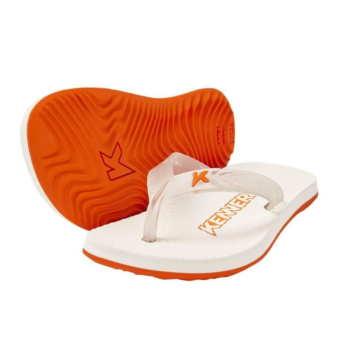 Chinelo Infantil Kenner New Summer Kids Branco e Laranja 33/34