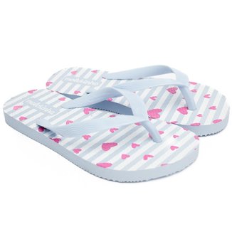 Chinelo Infantil Molekinha Coração Menina - Azul e Branco - 35