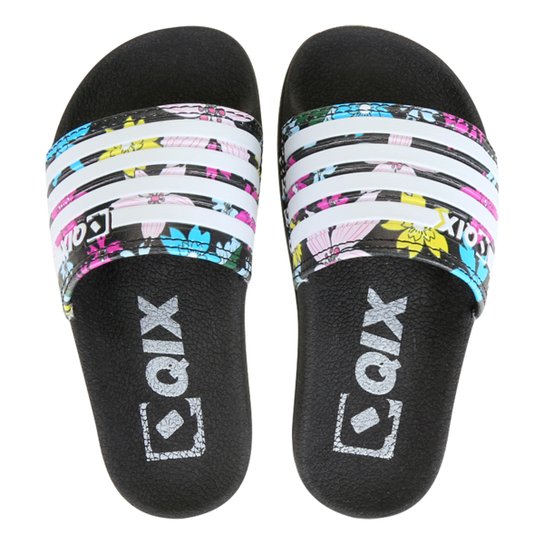 Chinelo Infantil Qix Listras Feminino - Preto+Grafite