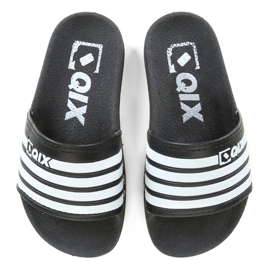 Chinelo Infantil Qix Slide Básico Listrado - Preto+Branco