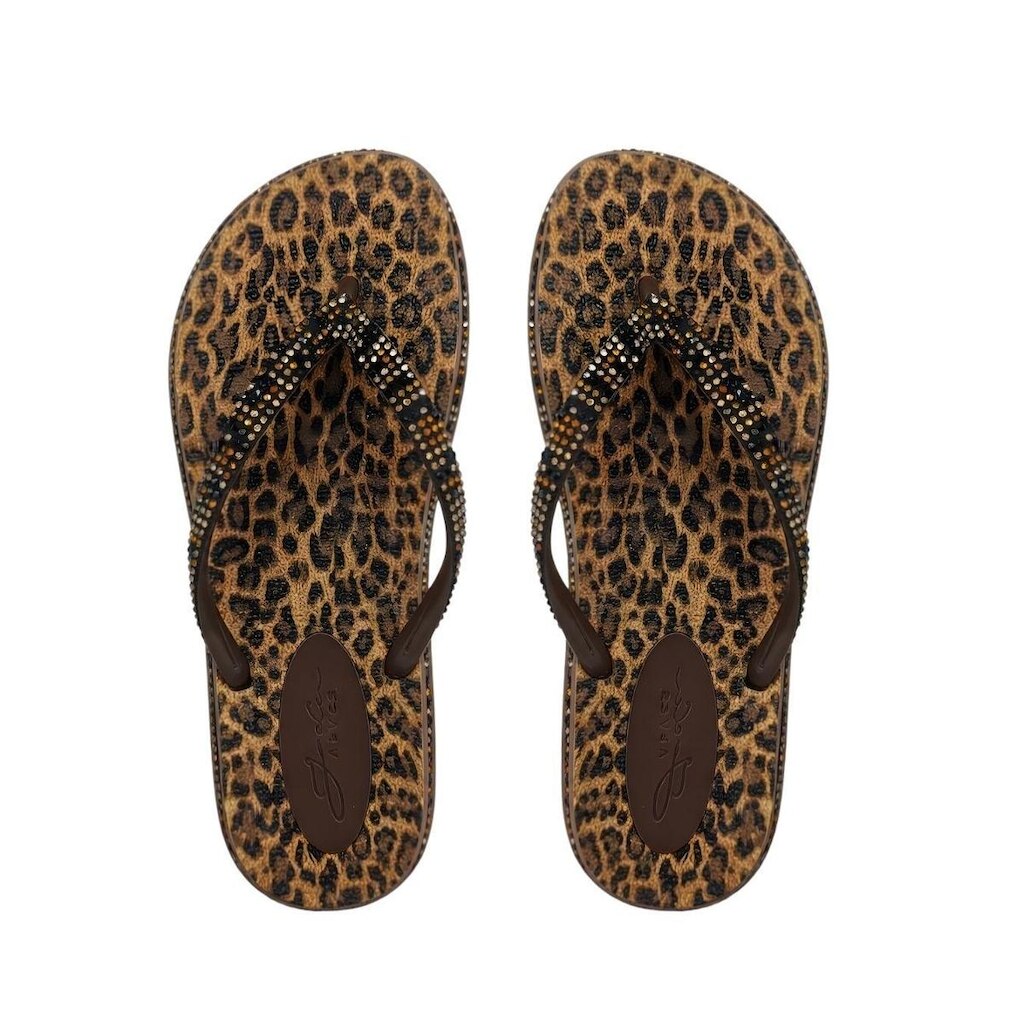 Chinelo Júlia Alves Feminino Oncinha com Strass Confortável Estiloso