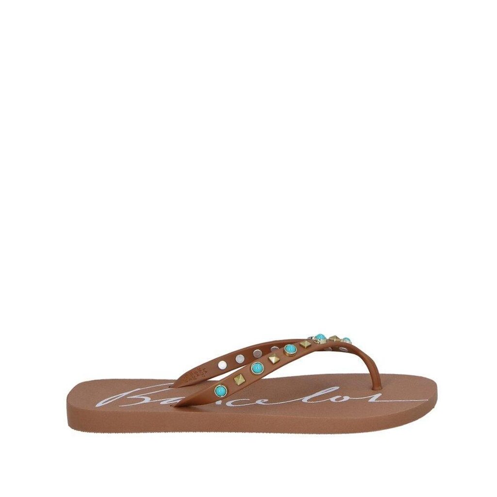 Chinelo Luiza Barcelos Caramelo Aplicações Douradas e Turqueza