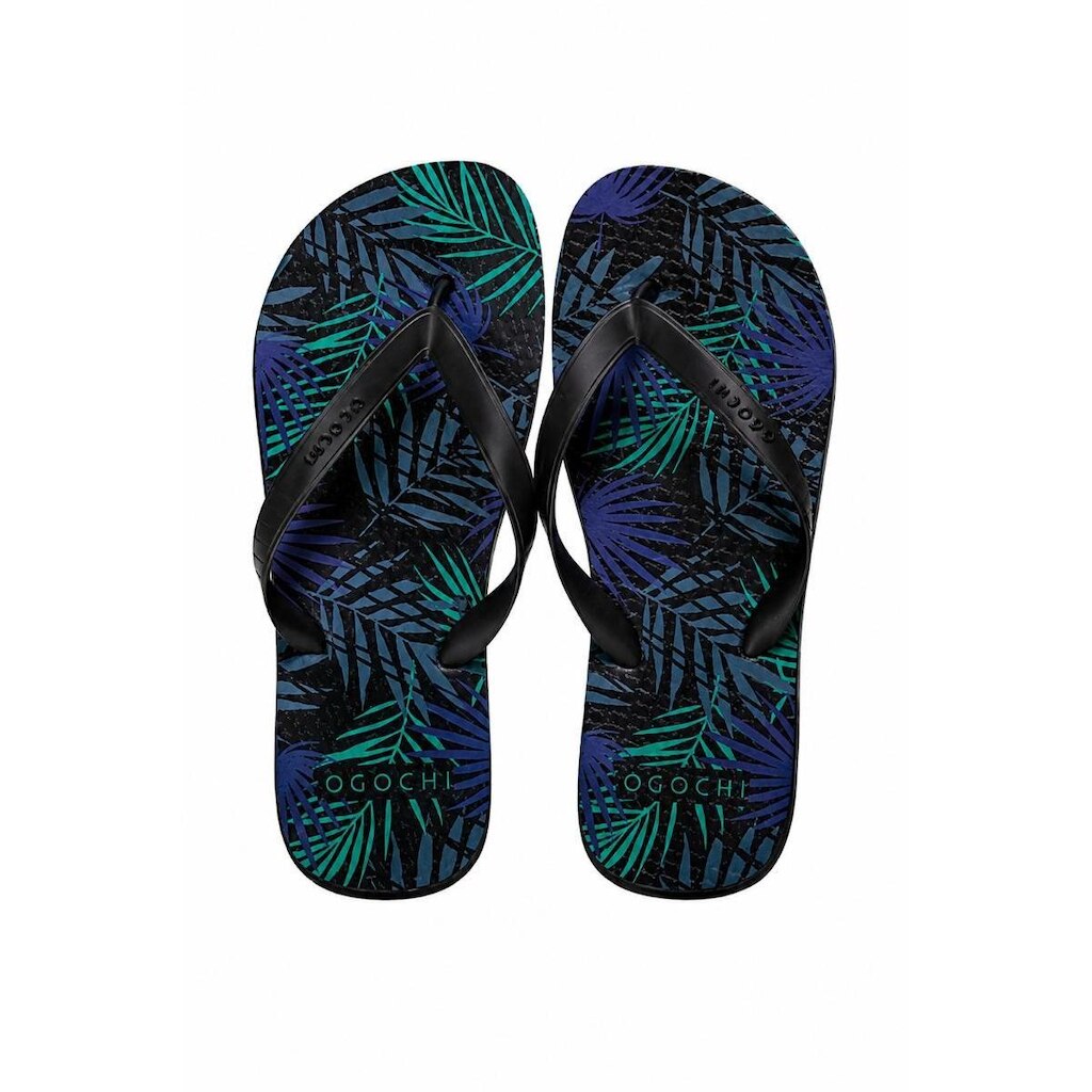 Chinelo Masculina Ogochi Estampado Preto Tropical 0002