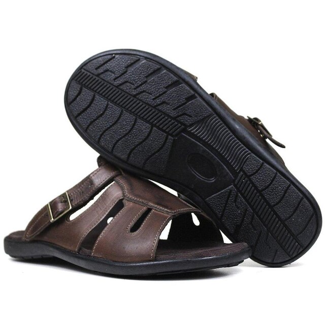 Chinelo Masculino De Couro Chocolate - 10C0900LTCHC