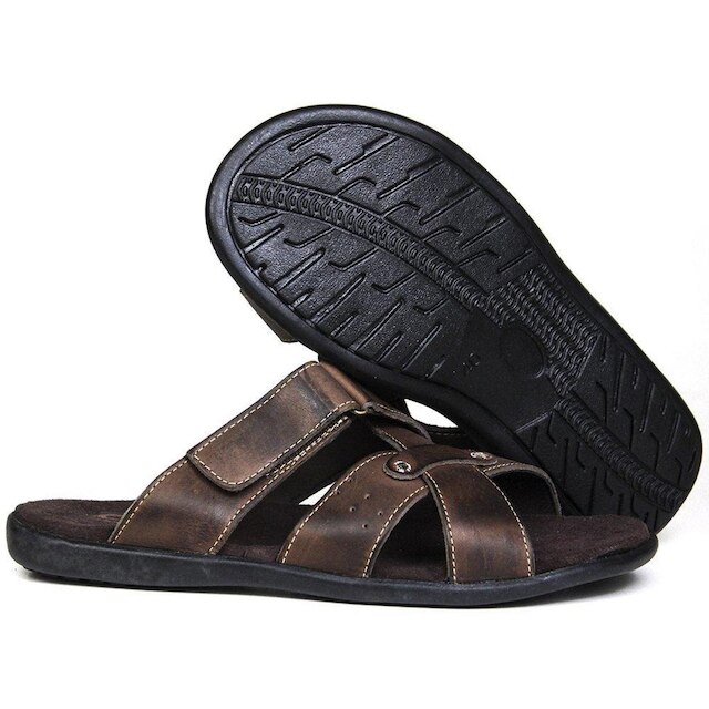 Chinelo Masculino De Couro Chocolate - 10C5001LTCHC