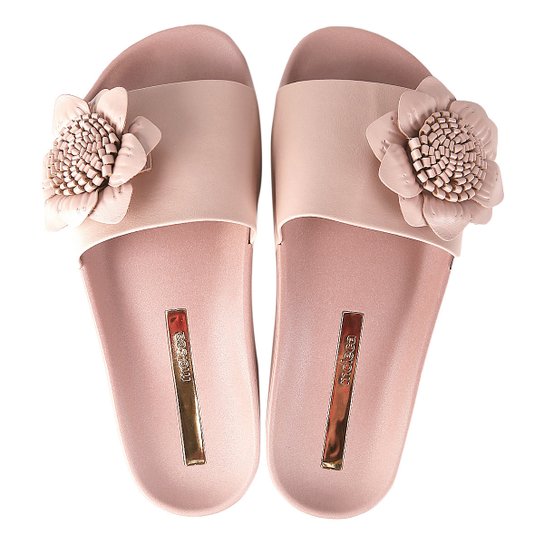 Chinelo Moleca Slide Flor Feminina - Rosa Claro