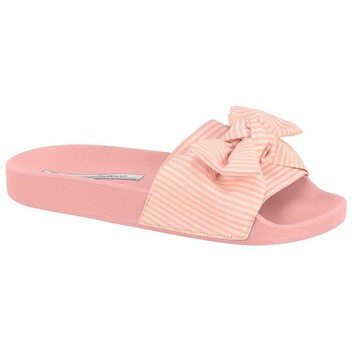 Chinelo Moleca Slide Laço Listrado Feminino - Rosa Menor preço em Chinelo Moleca Slide Laço Listrado Feminino - Rosa