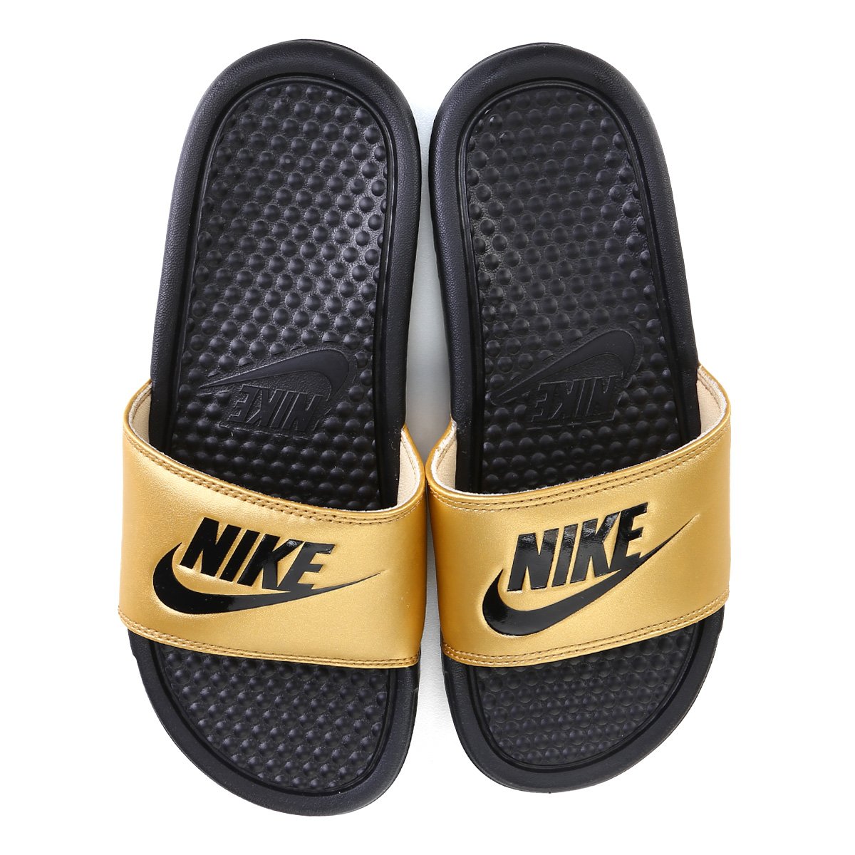 Chinelo Nike Benassi JDI Slide Feminino - Preto+Dourado Menor preço em Chinelo Nike Benassi JDI Slide Feminino - Preto+Dourado