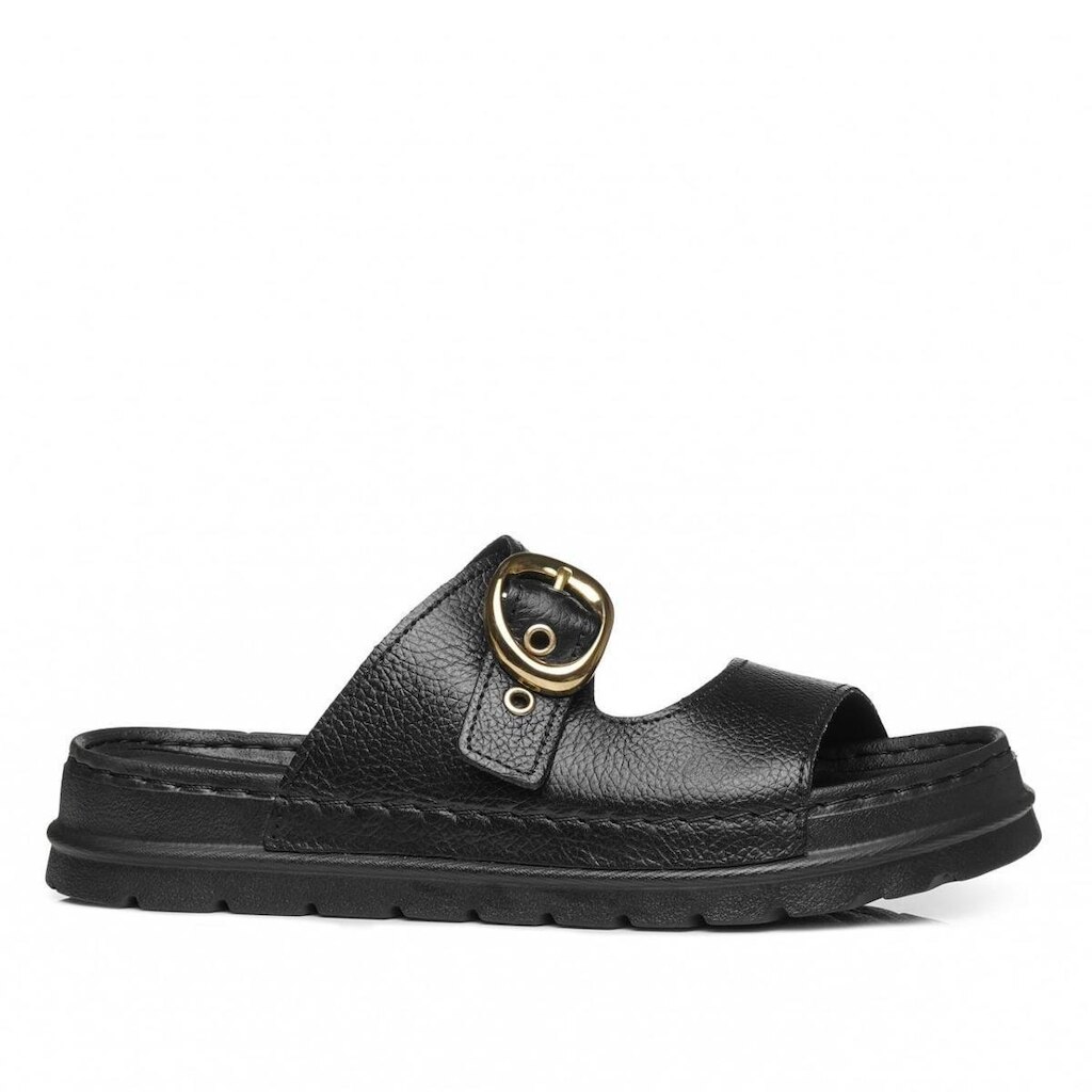 Chinelo Pegada Feminino em Couro Preto 234701-03