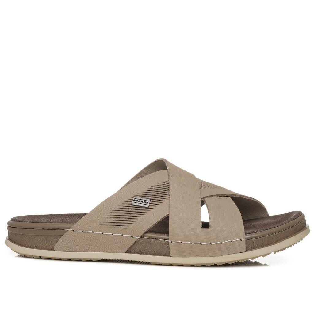 Chinelo Pegada Masculino em Couro Areia 134803-04