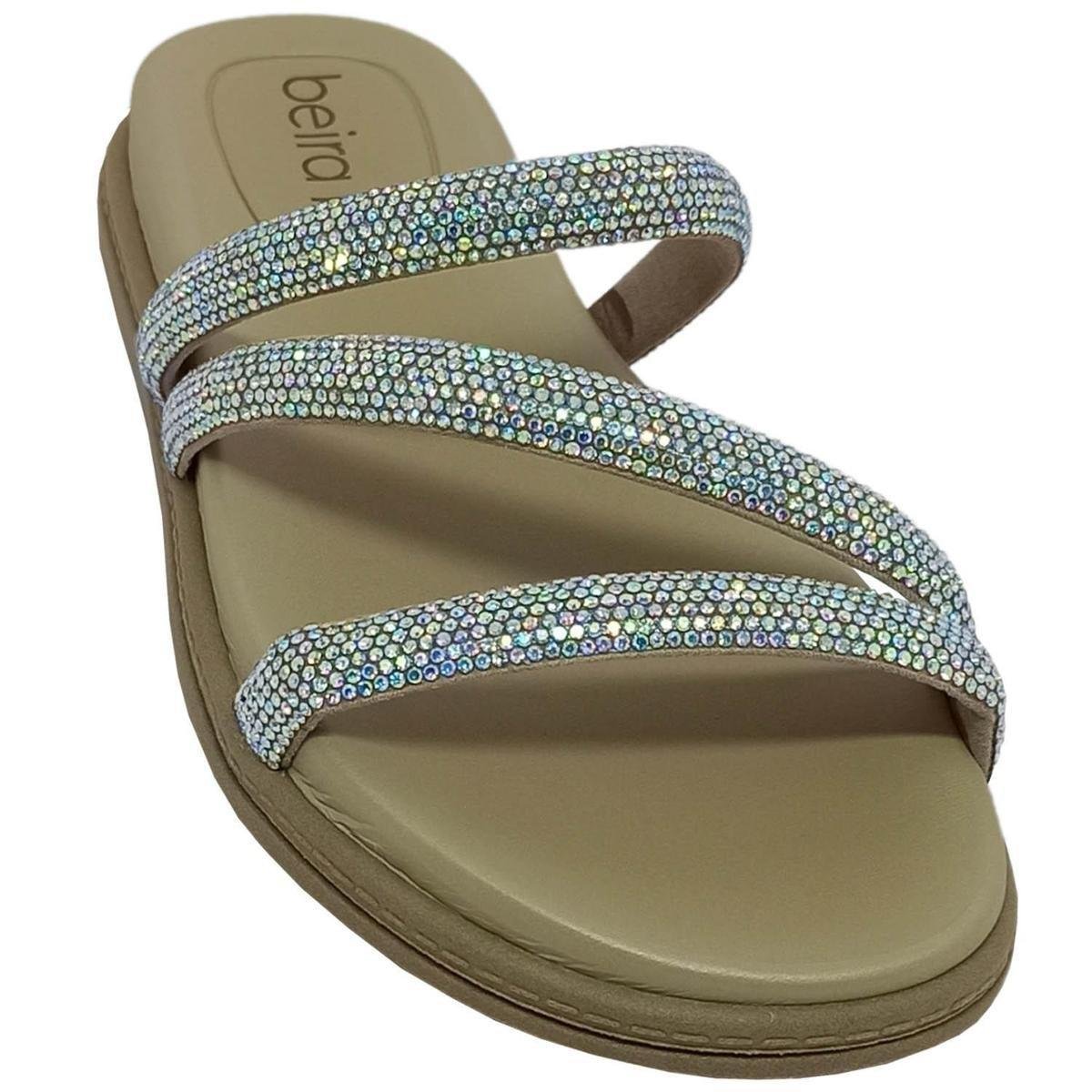 Chinelo Rasteirinha Beira Rio Feminino Tiras em Brilho Strass Glam Menor preço em Chinelo Rasteirinha Beira Rio Feminino Tiras em Brilho Strass Glam
