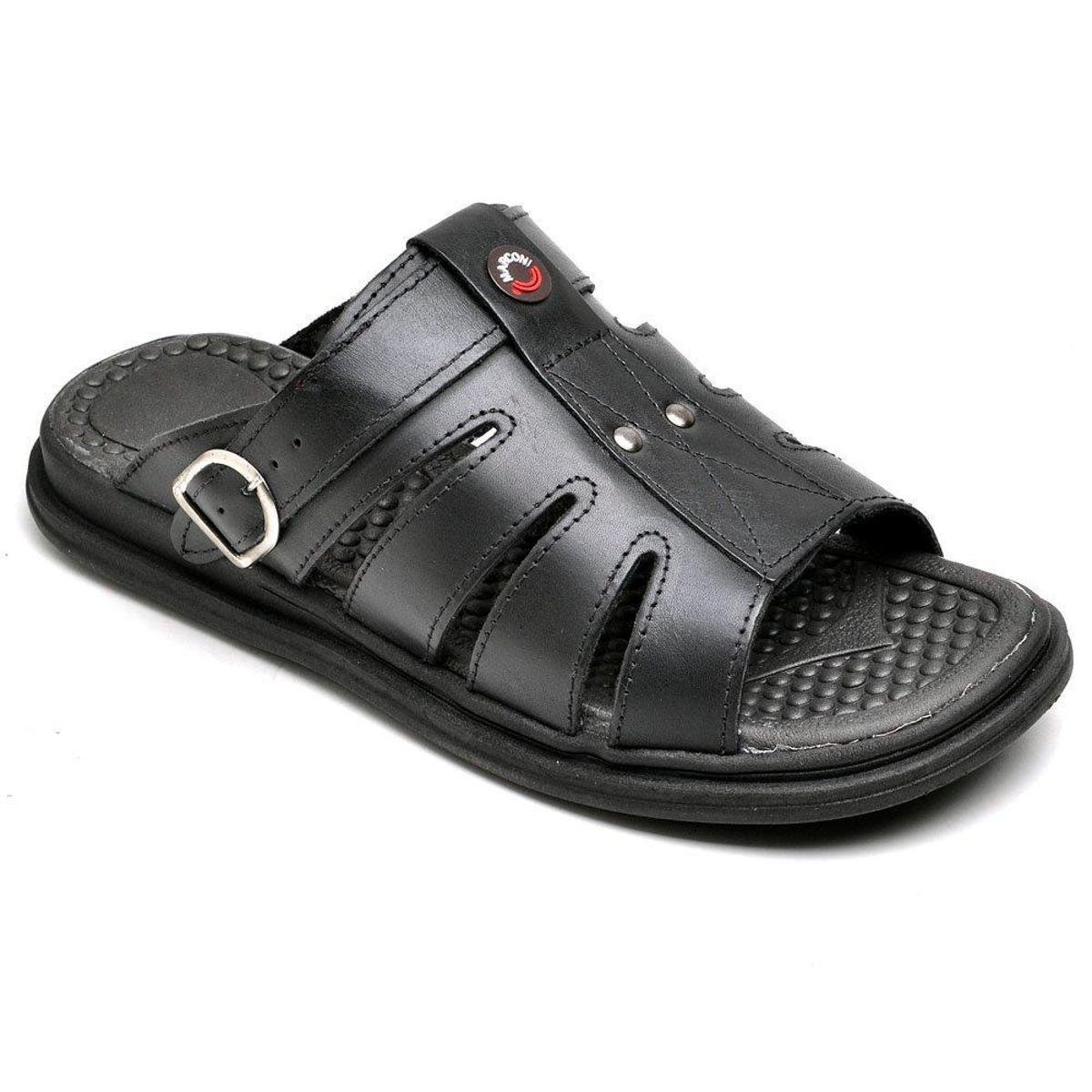 Chinelo Sandalia Masculino Comfort Couro Preto. - Preto | Zattini