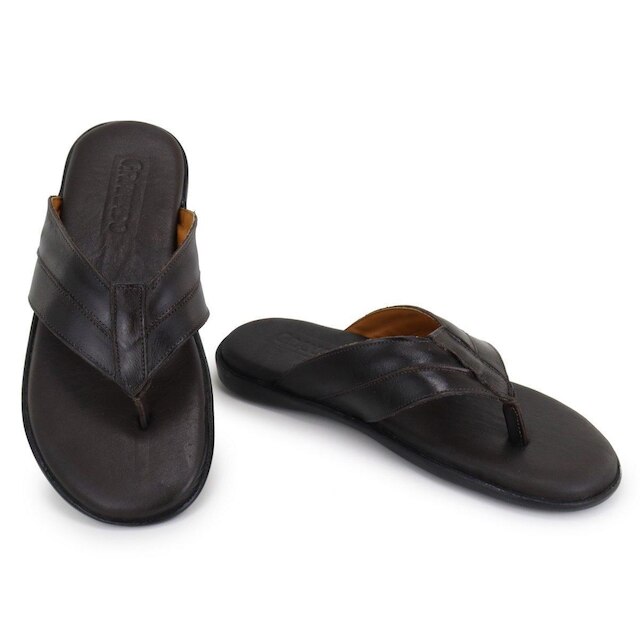 Chinelo Sandália Masculino Couro Marrom Dedo Ortopédica