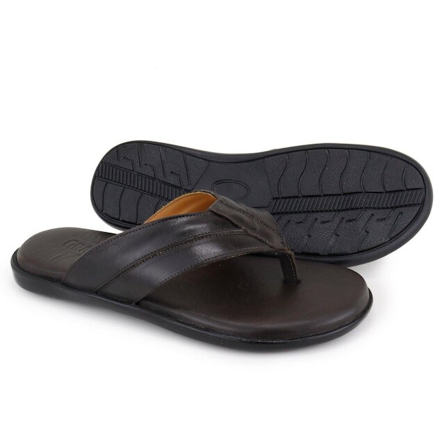 Chinelo Sandália Masculino Couro Marrom Dedo Ortopédica