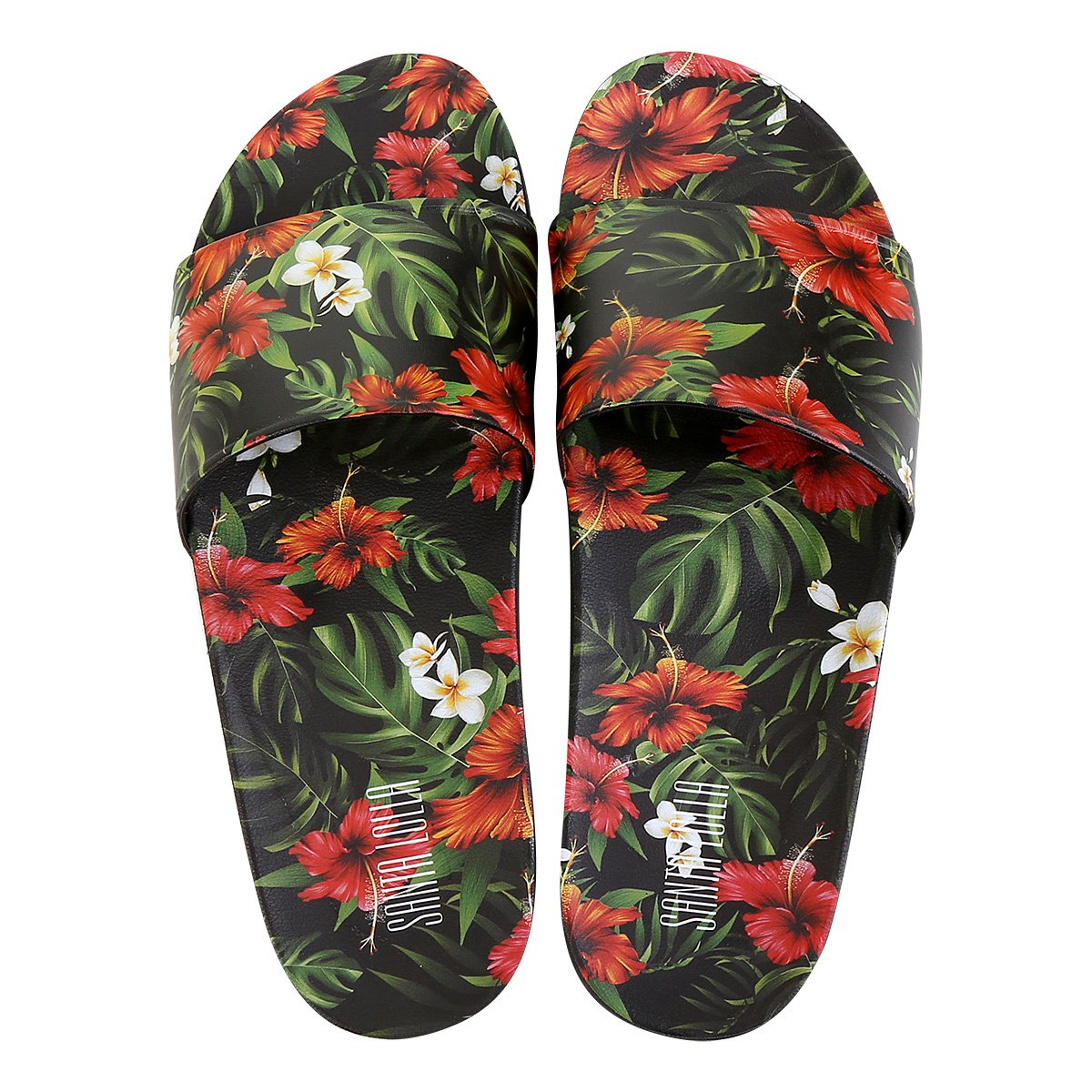 Chinelo Santa Lolla Slide Floral Feminina - Preto Menor preço em Chinelo Santa Lolla Slide Floral Feminina - Preto