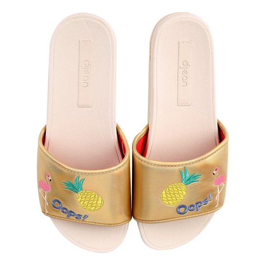 Chinelo Slide Dijean Patches Feminino - Ouro