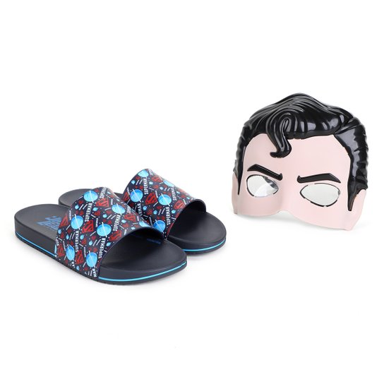 Chinelo Slide Infantil Liga da Justiça Power Icon Gaspea C/ Máscara - Azul