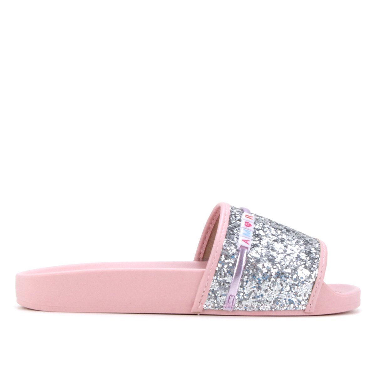Chinelo Slide Infantil Molekinha Menina - Prata+Rosa Menor preço em Chinelo Slide Infantil Molekinha Menina - Prata+Rosa