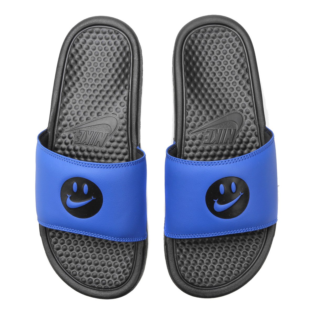 Chinelo Slide Nike Benassi Jdi Print Carinha Masculino - Preto+Azul Menor preço em Chinelo Slide Nike Benassi Jdi Print Carinha Masculino - Preto+Azul