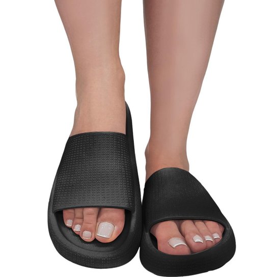 Chinelo Slide Nuvem Ortopédico Feminino Confortável Leve - Preto - 33/34