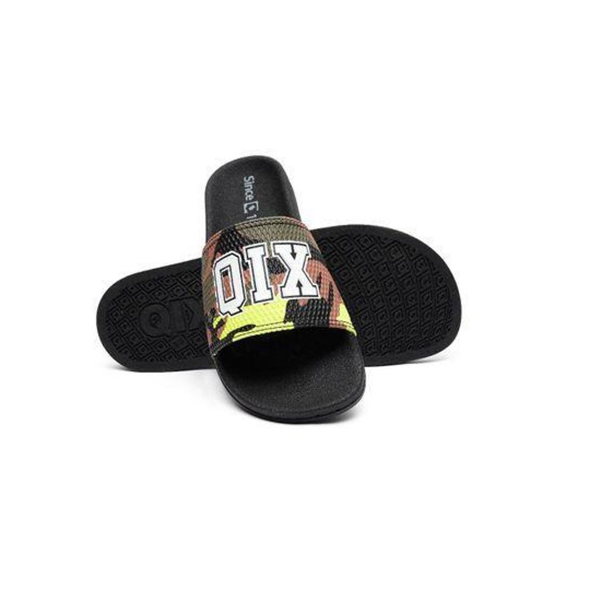 Chinelo Slide Qix - Camuflado Neon - Preto Menor preço em Chinelo Slide Qix - Camuflado Neon - Preto
