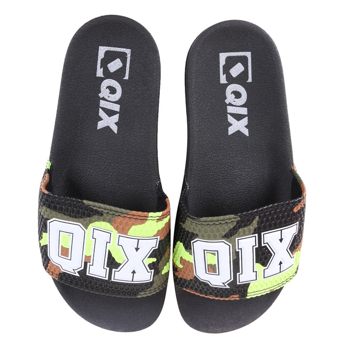 Chinelo Slide Qix Camuflado - Preto+verde Menor preço em Chinelo Slide Qix Camuflado - Preto+verde