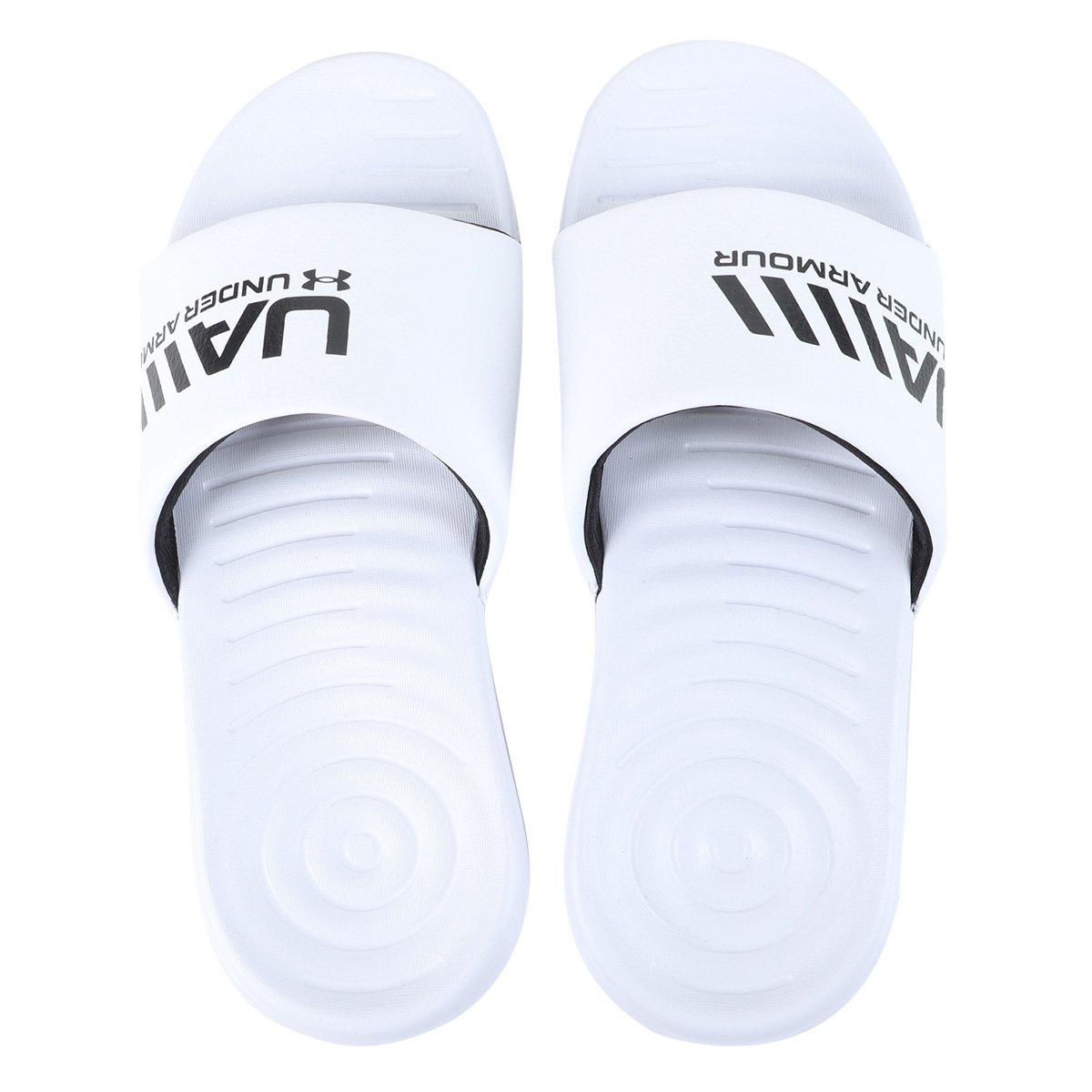 Chinelo Slide Under Armour Ansa Graphic - Branco+Preto Menor preço em Chinelo Slide Under Armour Ansa Graphic - Branco+Preto