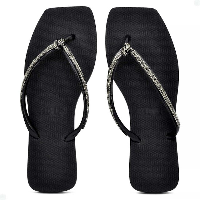 Chinelo Sua Cia Diamond Alça Brilhante Strass Básico Leve Feminino