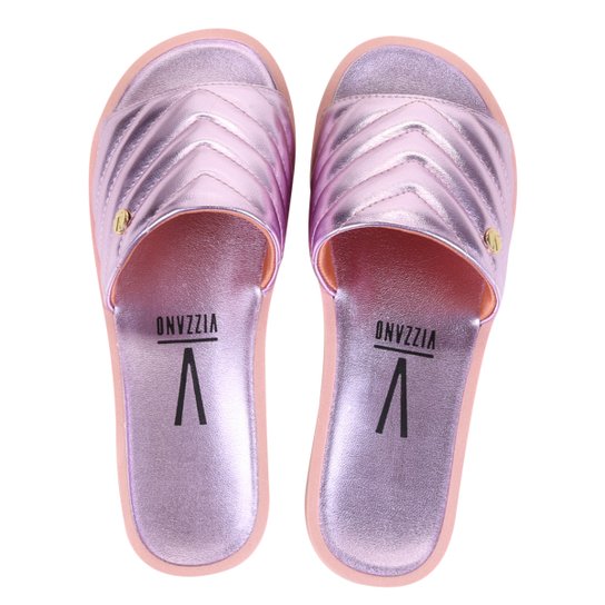 Chinelo Vizzano Slide Metalizado Matelassê Feminino - Rosa