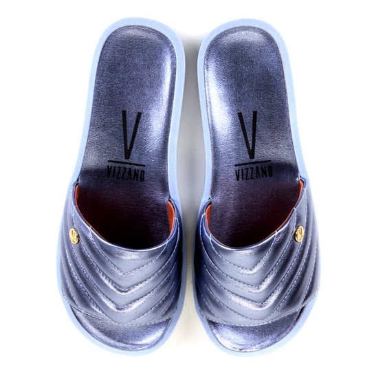 Chinelo Vizzano Slide Metalizado Matelassê Feminino - Azul