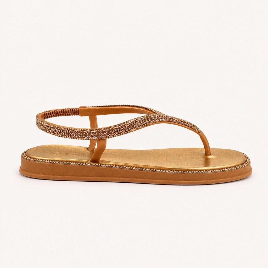 Chinelo Zatta com Strass e Tira Traseira Charlote Bronze Dourado 36