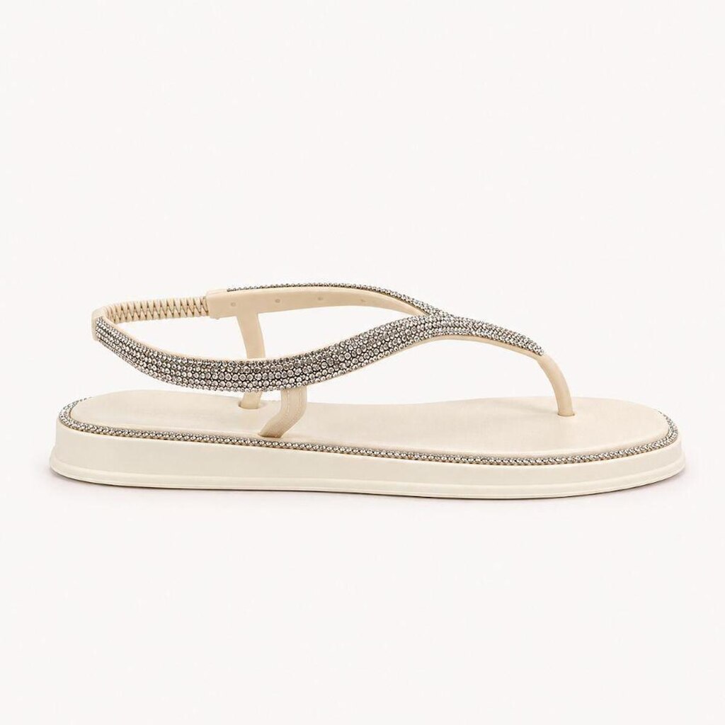 Chinelo Zatta com Strass e Tira Traseira Charlote Off White Branco 36