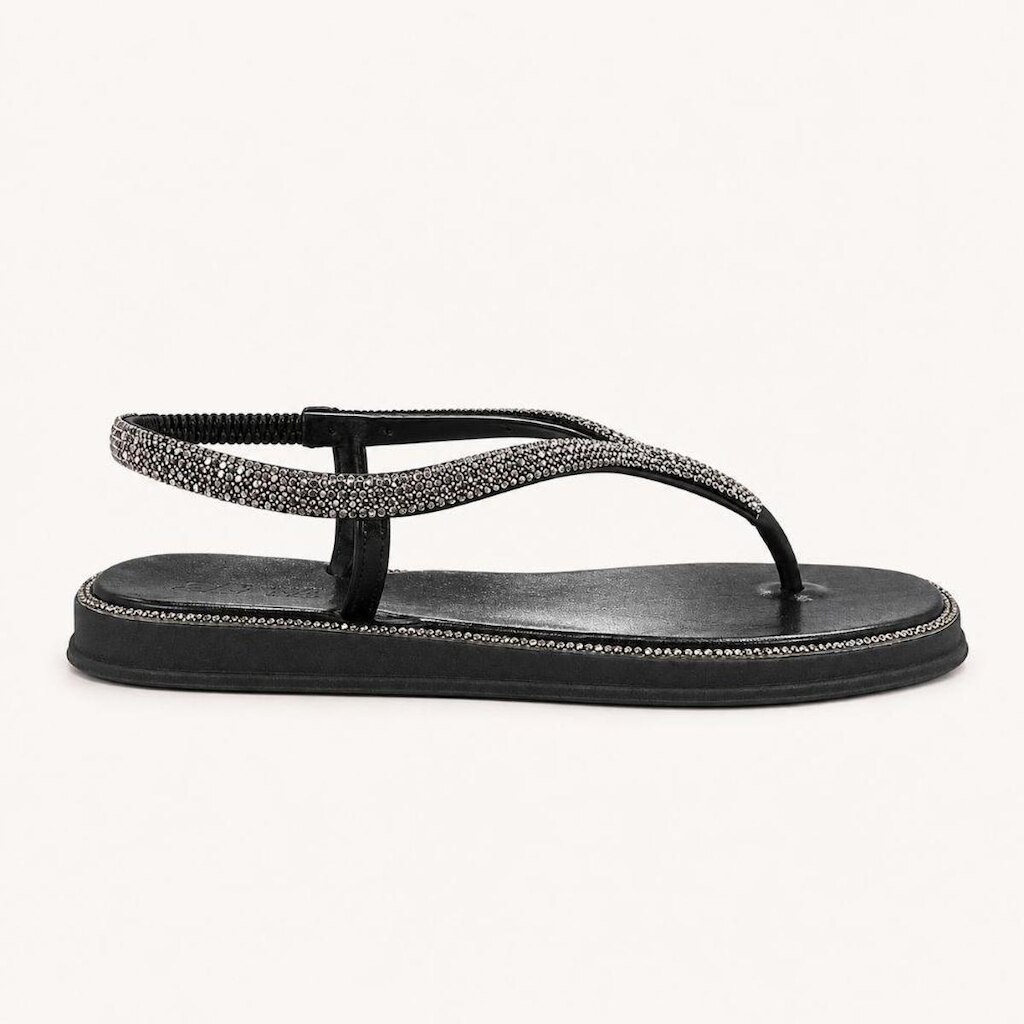 Chinelo Zatta com Strass e Tira Traseira Charlote Preto Preto 35