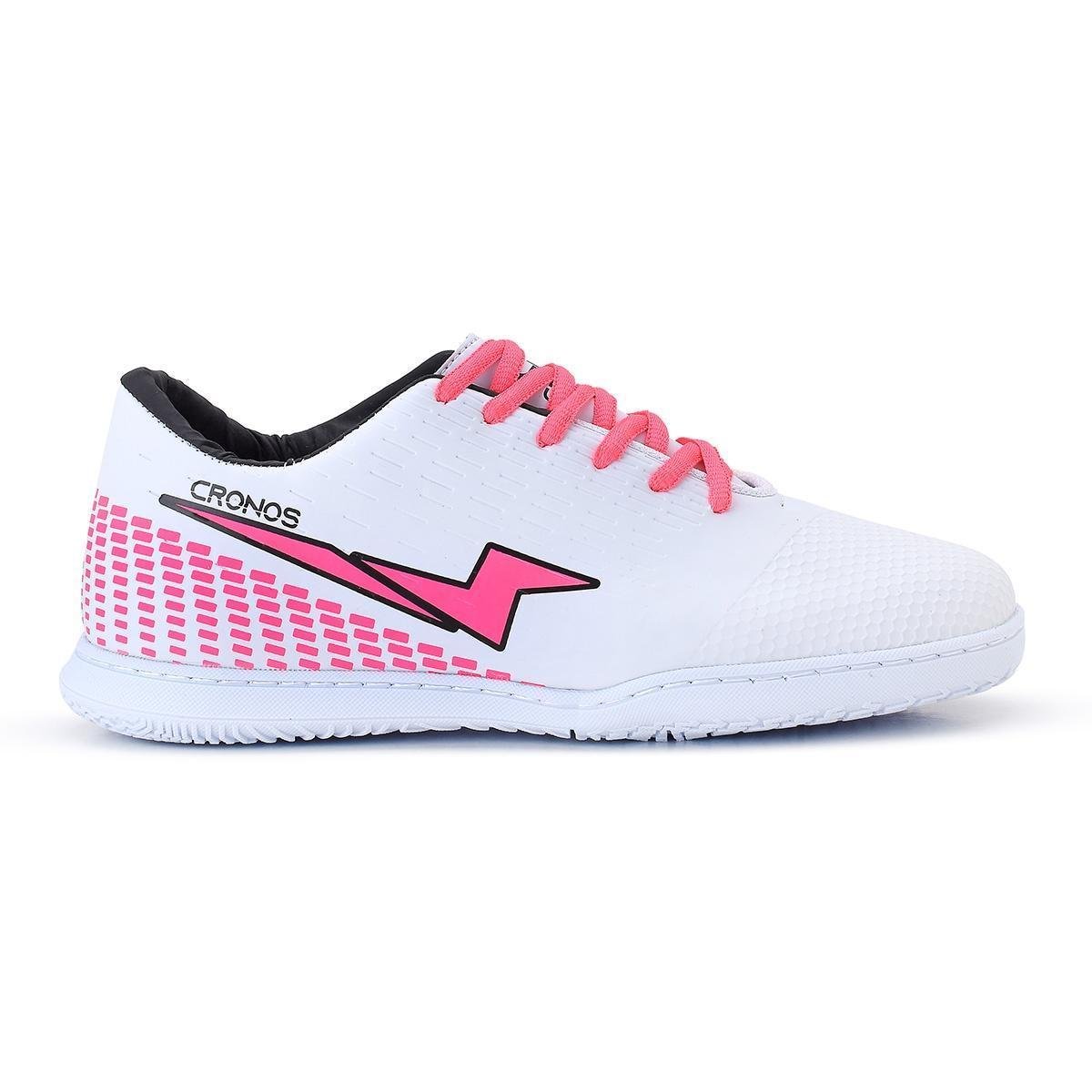 Chuteira futsal salão cronos masculino feminino sola costurada cano baixo futebol quadra - Branco+Rosa Menor preço em Chuteira futsal salão cronos masculino feminino sola costurada cano baixo futebol quadra - Branco+Rosa