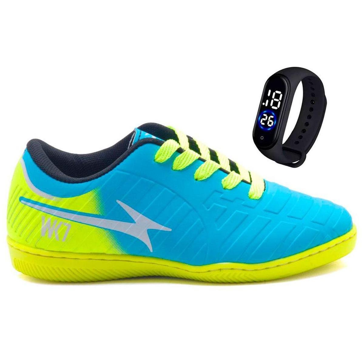 Chuteira Futsal Tênis Infantil Escolar Original + Relógio Digital Menor preço em Chuteira Futsal Tênis Infantil Escolar Original + Relógio Digital