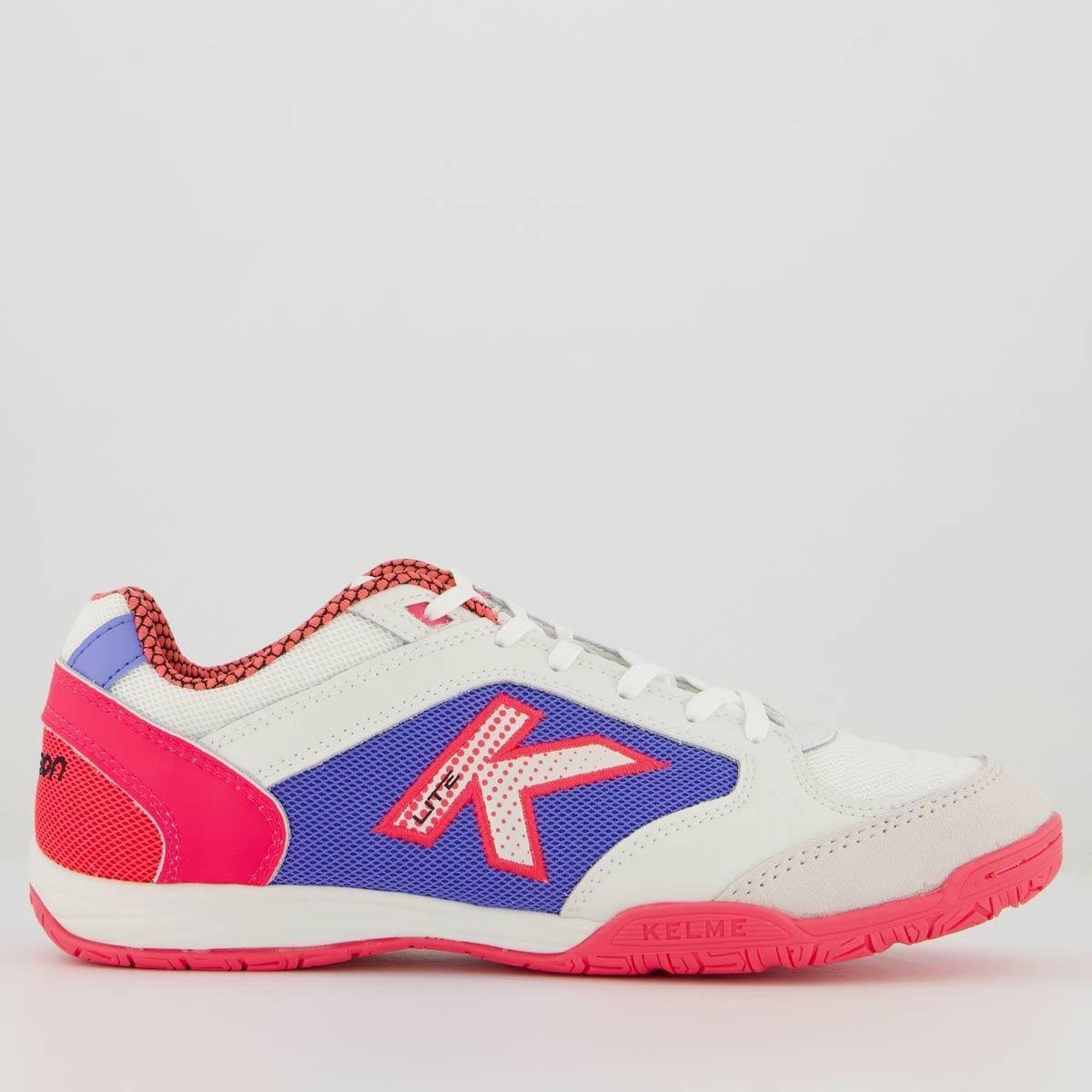 Chuteira Kelme Precision Lite Futsal Branca e Rosa Menor preço em Chuteira Kelme Precision Lite Futsal Branca e Rosa