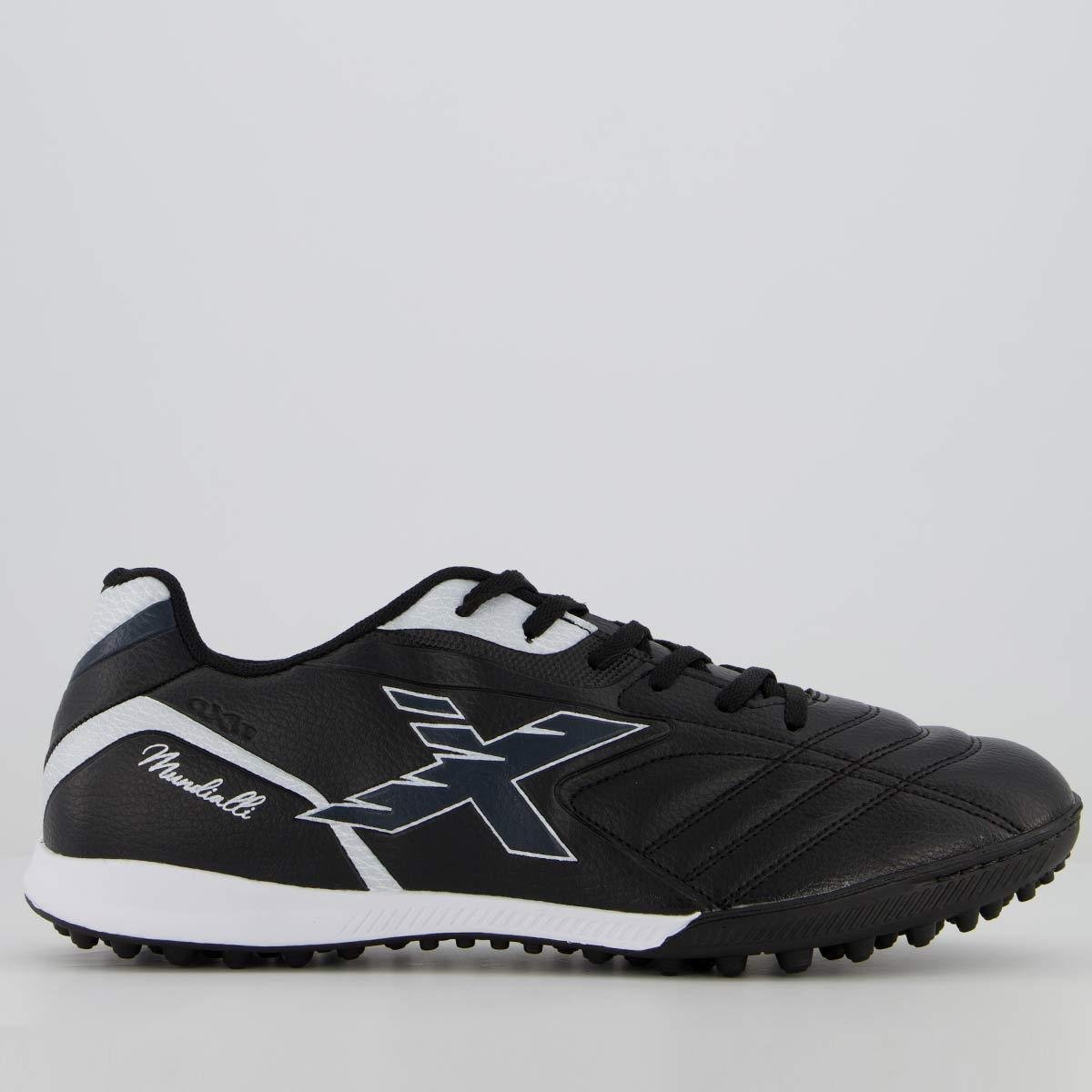 Chuteira Oxn Mundialli 3 Society Preta e Branca - Preto Menor preço em Chuteira Oxn Mundialli 3 Society Preta e Branca - Preto